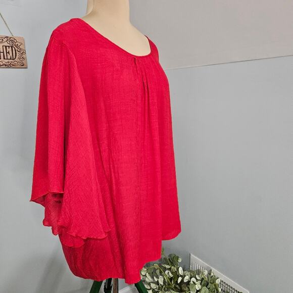 Red Blouse Batwing Tunic Top Flowy Boho Womens Plus Size 3X Holiday Relaxed Fit - Picture 3 of 16